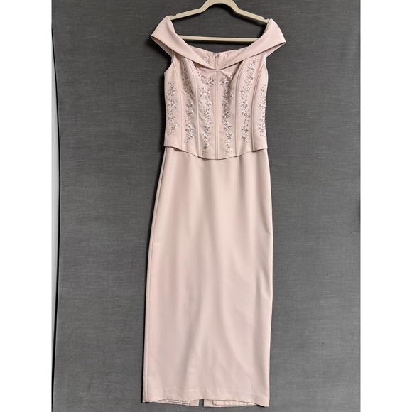 Davids Bridal Dress 6 Pink Corset Beaded Off Shoulder Gown Formal Mother Wedding - Picture 1 of 12